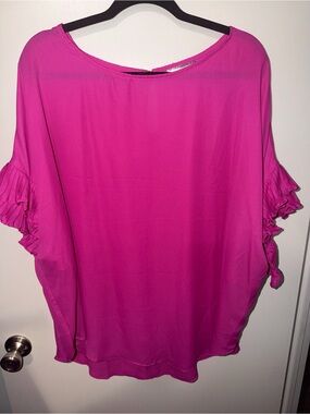 Ruffled Sleeve Blouse in Vibrant Pink